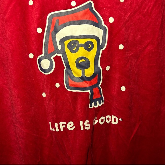 Life is Good Sleep Red Santa Dog Print Pajama Sweater Size Large - Picture 2 of 9